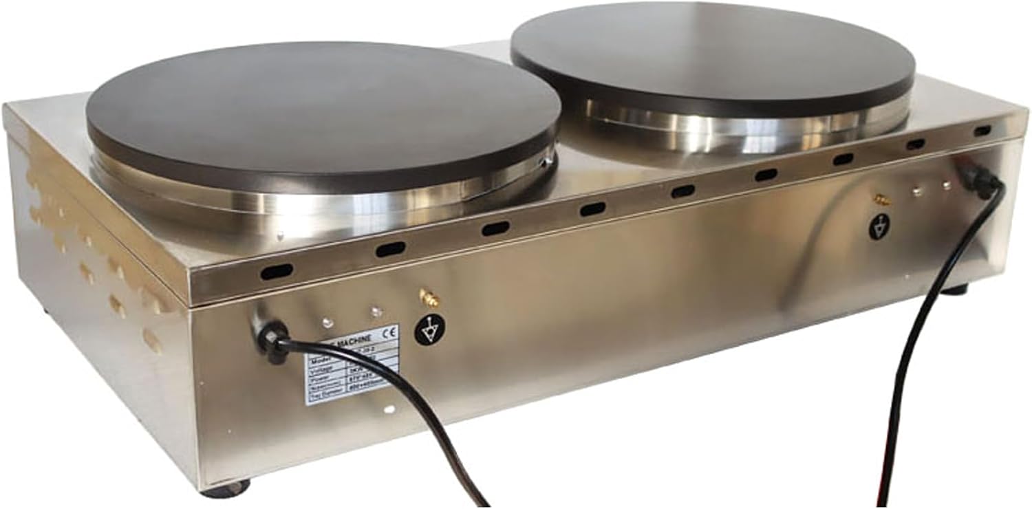 TECHTONGDA 15.7in Electric Griddle Crepe Maker 220V Commercial Double Pancake Maker with Non Stick Plate, Adjustable Temperature for Blintzes Tortilla