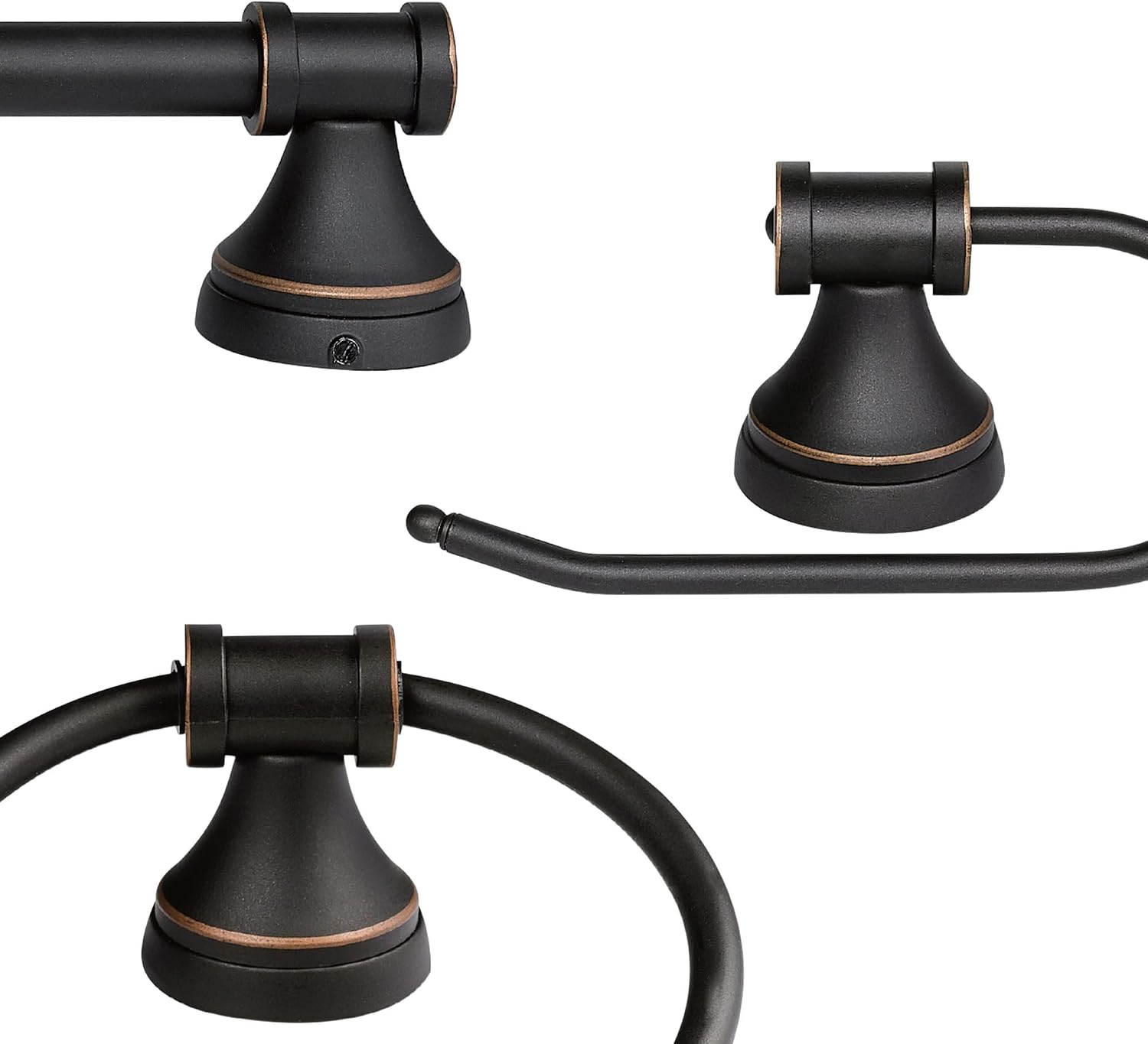 Globe Electric 50192 Parker 5-Piece All-In-One Bathroom Set, Oil Rubbed Bronze, 3-Light Vanity Light with Clear Glass Shades, Towel Bar, Towel Ring, Robe Hook, Toilet Paper Holder, Oil-rubbed Bronze