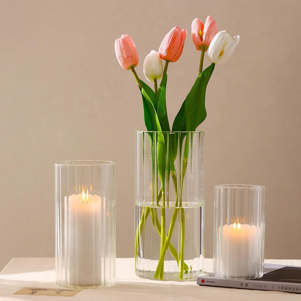 PHOSPHOR 24 Pcs Hurricane Candle Holders for Pillar Candle 6'', 8'', 10'' Tall Glass Cylinder Centerpieces Vases Floral