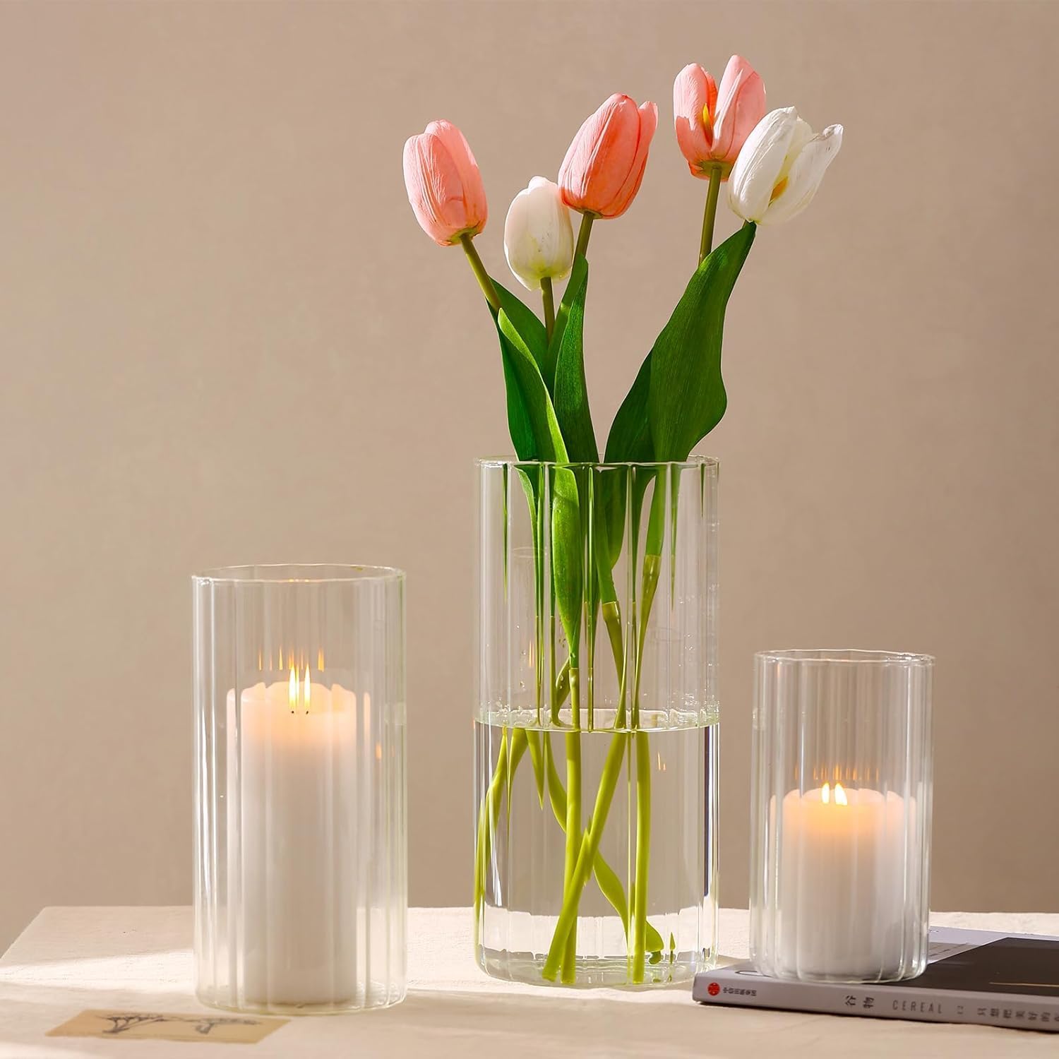 PHOSPHOR 24 Pcs Hurricane Candle Holders for Pillar Candle 6'', 8'', 10'' Tall Glass Cylinder Centerpieces Vases Floral
