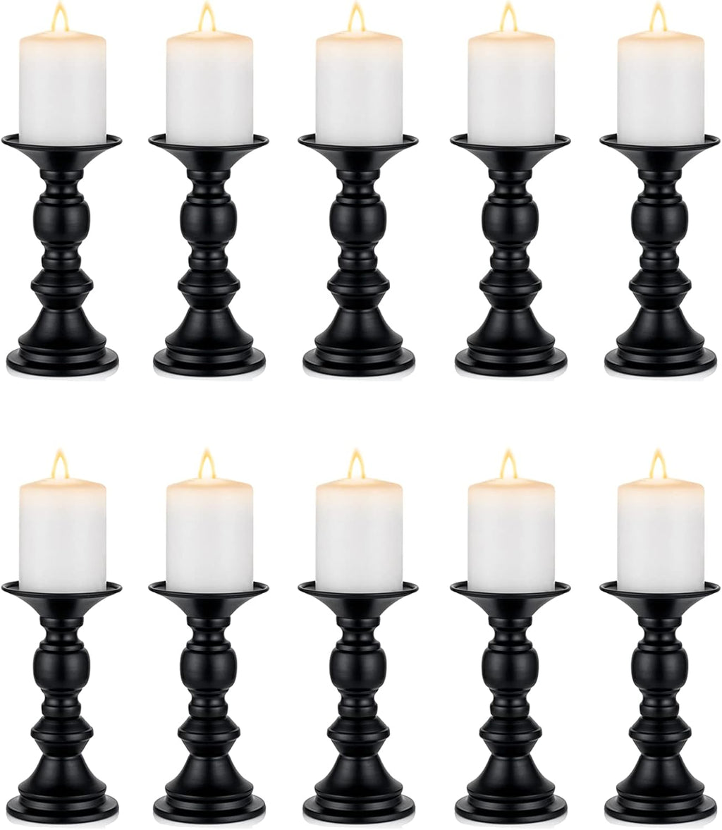 Nuptio 10 Pcs Black Candle Holders for Pillar Candles, Metal Candle Holder for 50mm Candles, Pillar Candle Holder Centerpieces for Wedding Anniversary Housewarming Christmas Party Tables