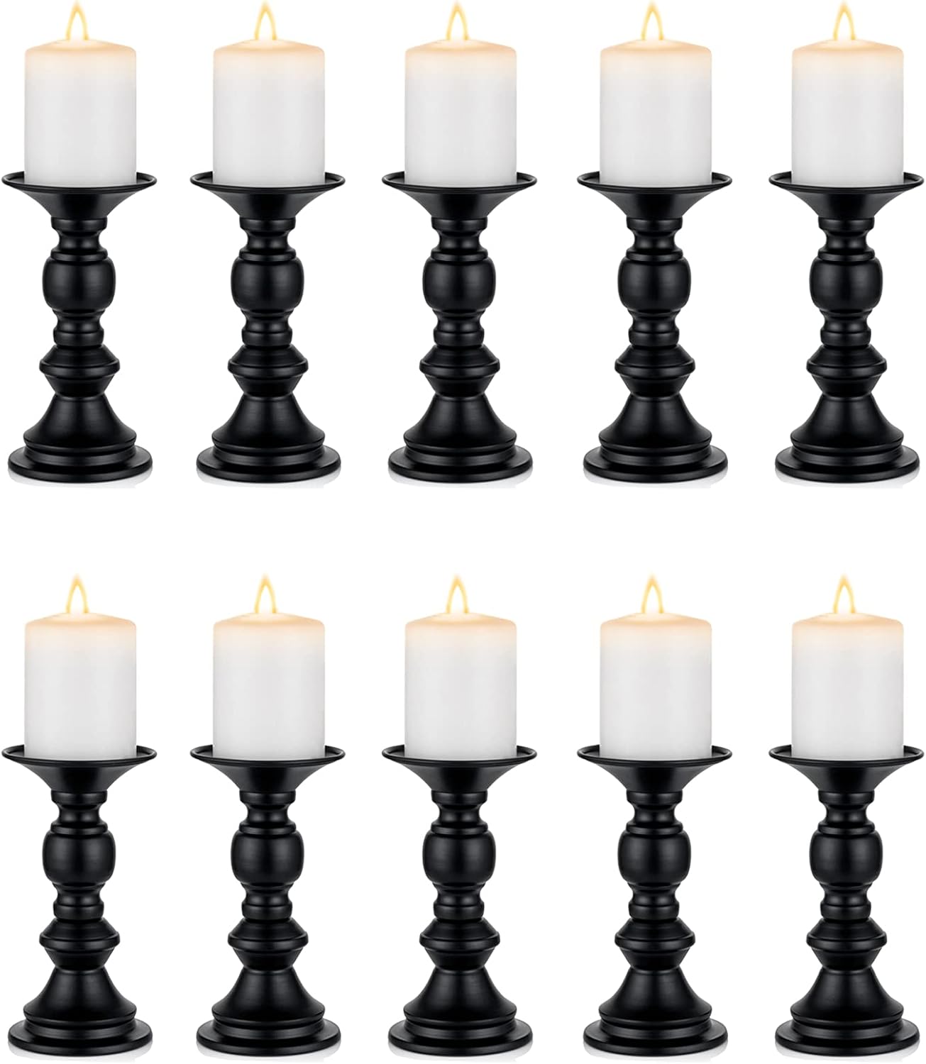 Nuptio 10 Pcs Black Candle Holders for Pillar Candles, Metal Candle Holder for 50mm Candles, Pillar Candle Holder Centerpieces for Wedding Anniversary Housewarming Christmas Party Tables