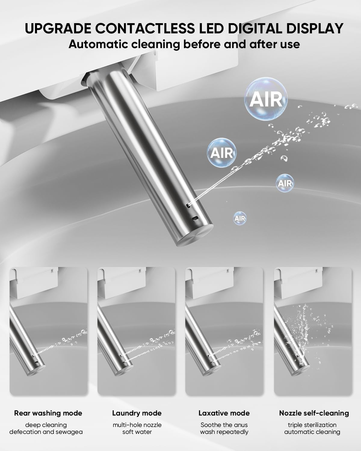 TDH Smart Toilet, Tankless Toilets with Foot Sensor Operation, Heated ToiletSeat with Warm Water Sprayer and Dryer, LED Display with Fahrenheit, ADA Comfort Height
