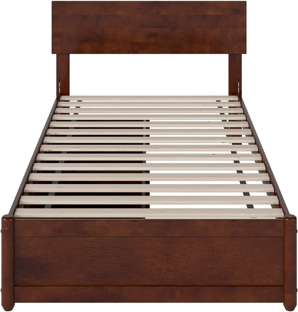 AFI, Wesley Twin XL Platform Bed with Panel Footboard & Storage Drawers, Walnut