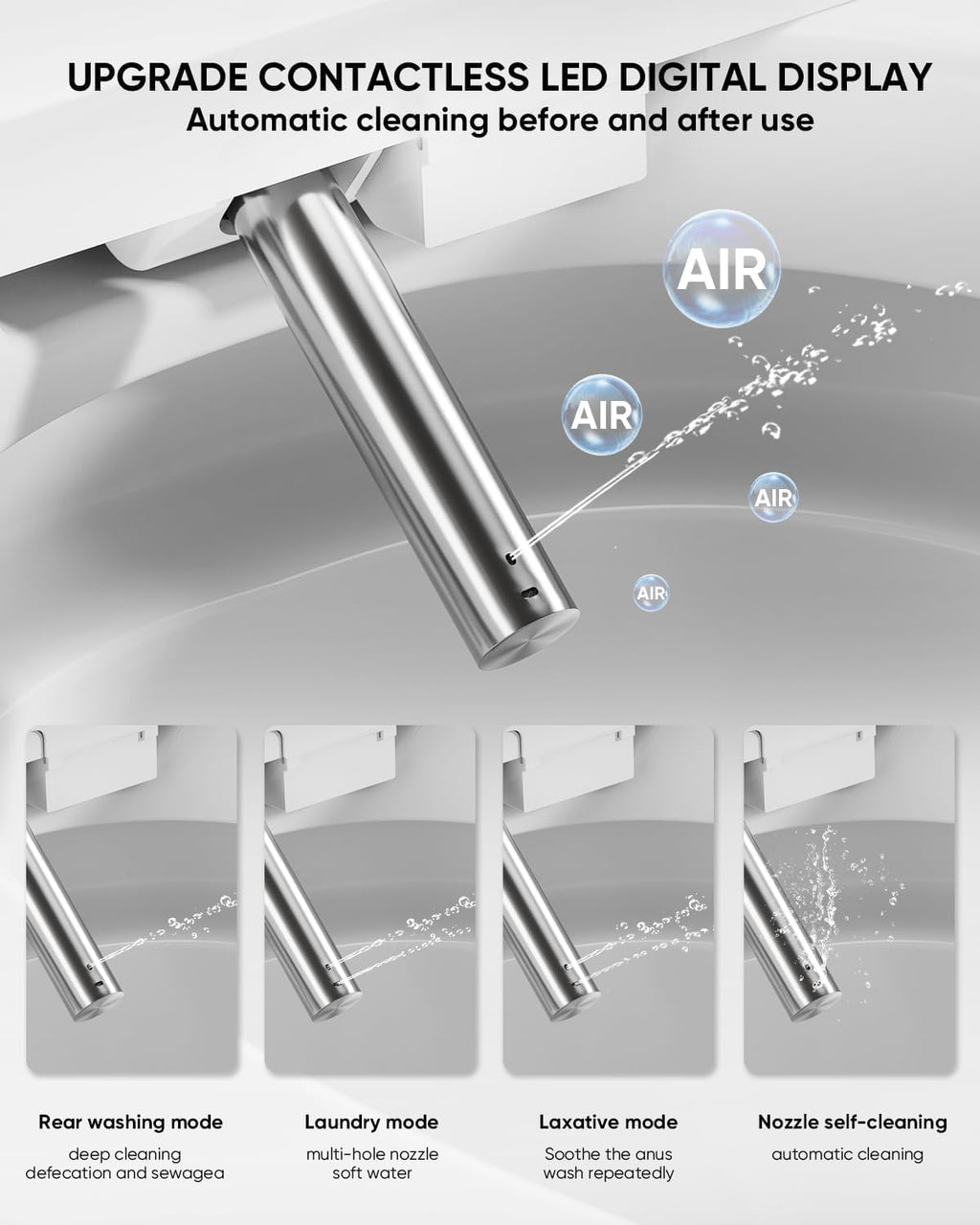 TDH Smart Toilet, Tankless Toilets with Foot Sensor Operation, Heated ToiletSeat with Warm Water Sprayer and Dryer, LED Display with Fahrenheit, Round Toilet Seat
