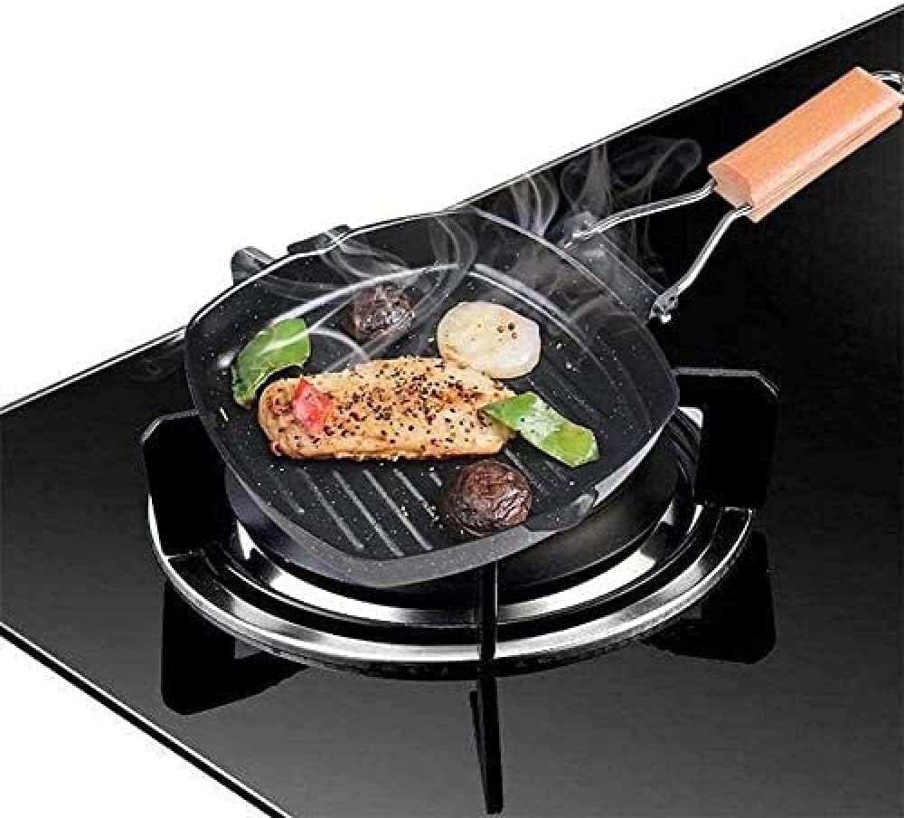 Frying Pan,Folding Square Pan Non-Stick Meat Skillet BBQ Folding Griddle Frying Kitchen Supplies Easy Clean Skillet Griddle for Picnic Camping Wok(24cm)