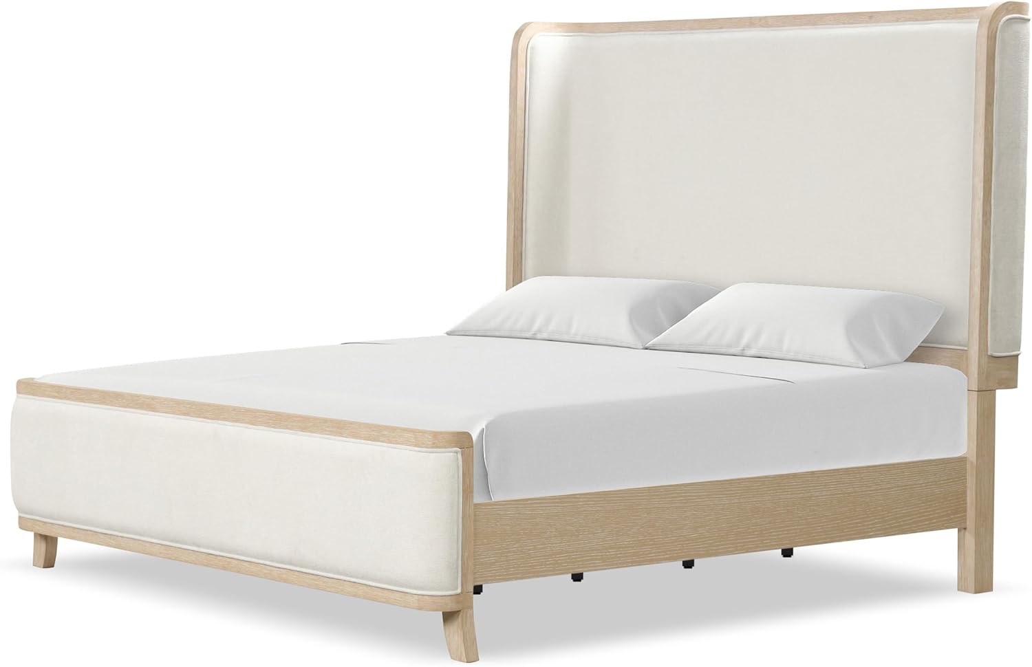 Furniture of America Saries Transitional Solid Wood 6-Piece Queen Panel Bedroom Set with USB Ports, Shelter Padded Headboard, Soft Curved Edges, Box Spring Needed, Natural Oak