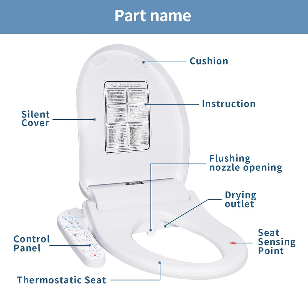 KERDE Electric Bidet Toilet Seat,Bidets For Existing Toilets,Rlongated,One-click Intelligent Operation, Warm Water Cleaning,Slow Close,Seat Cushion Keep Constant Temperature In Winter (Armrest)