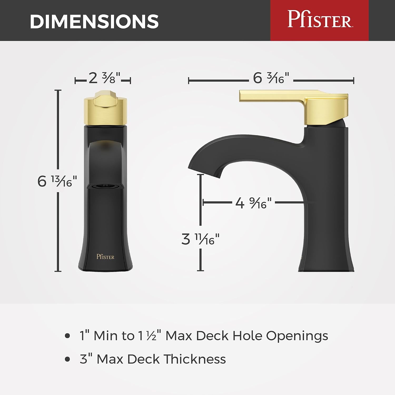 Pfister Vaneri Single Handle Bathroom Sink Faucet 1-Hole Matte Black and Brushed Gold Finish NSF Certified Water-Efficient Push & Seal Drain TiteSeal Technology LF042VRIBBG