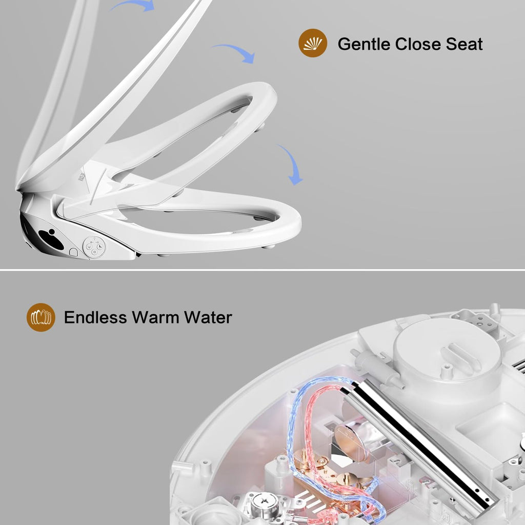 FN3 Smart Toilet Seat, Elongated Toilet Seat Slow Close, Electric Heated Bidet with Pre-Wet, Bidet Attachment for Toilet Warm Water, Air Dryer, Remote Control