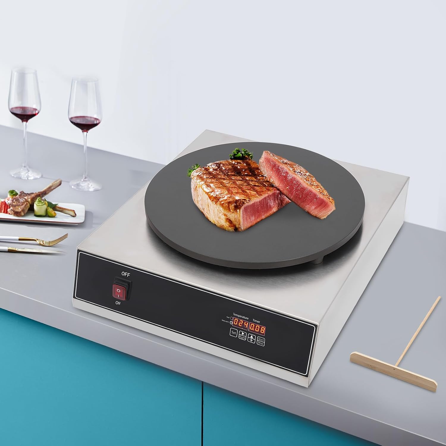 16'' Electric Crepe Maker, 1650W Commercial Stainless Steel Pancake Griddle, Non-Stick Crepe Machine with Adjustable Temperature & Timer