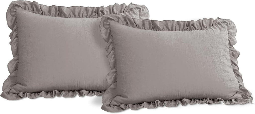 Lush Decor Reyna Ruffle Comforter Set - 3 Piece Cozy Ruffled Bedding Set - Timeless Elegance and Comfort for Dorm Room - Full/ Queen, Gray