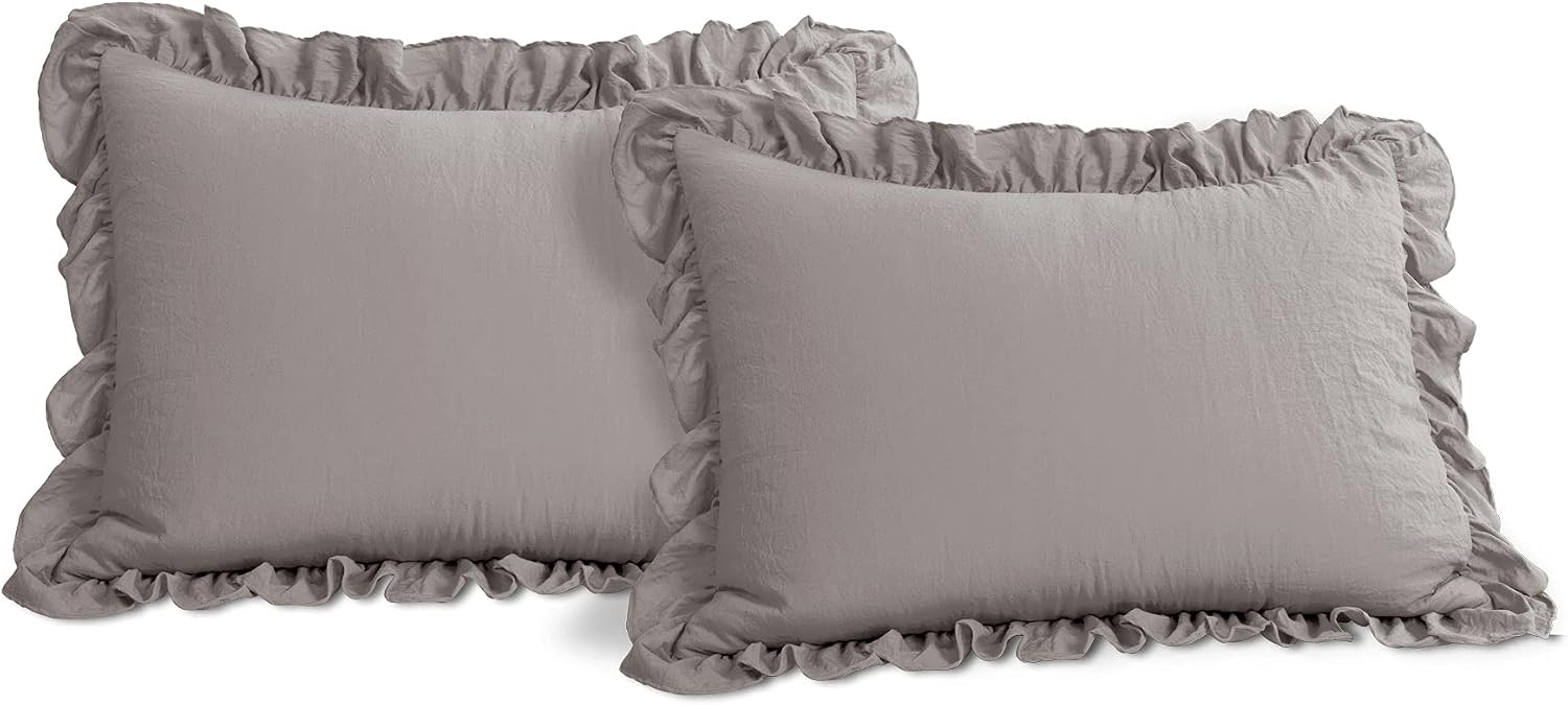 Lush Decor Reyna Ruffle Comforter Set - 3 Piece Cozy Ruffled Bedding Set - Timeless Elegance and Comfort for Dorm Room - Full/ Queen, Gray