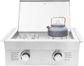 2-Burner Stove for Outdoor Kitchen, Built-in Stainless Steel Side Burner with Removable Grates & Cover, Gas Stove for BBQ Island, Patio, Backyard (Liquid Propane, Double Burner)
