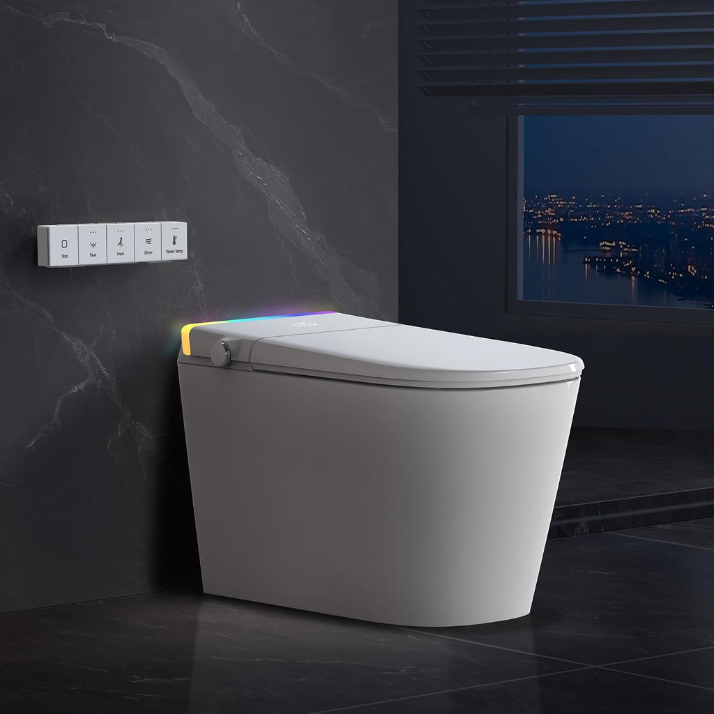 Luxury Smart Toilet with Built-in Tank & Bidet– Ultra-Quiet 4s Flush, Foam Shield for Splash-Free, Auto Open/Close Lid, Foot Sensor, Dual User Memory, 12' Rough-In One-Piece Elongated(ZY760A)