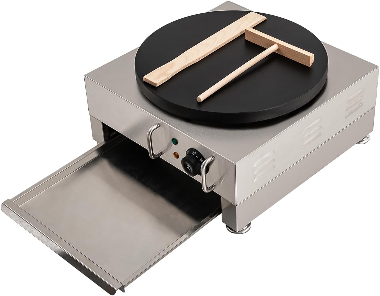 Electric Crepe Maker,16-Inch Commercial Crepe Machine,1570W 110V Flat Plate Crepe Griddle,Nonstick Stainless Steel Pancake Making Machine, Desktop Circular Cereals Pancake Stove with Temp Control