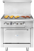 KoolMore 36 in. Commercial Natural Gas Oven with Full Griddle Top, Ceramic Coated Interior and Large Upper Shelf, 90000 BTU, CSA Listed in Stainless-Steel (KM-CRG36G-NG)