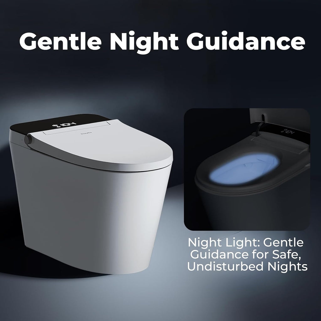 Smart Toilet with Bidet Built in Tank, Rear & Feminine Wash, Air Dryer, Auto Flush, Foot Sensor Flush, Heated Seat, Warm Water Self Cleaning, 12' Rough In, One-Piece Elongated (ZY695 Core)