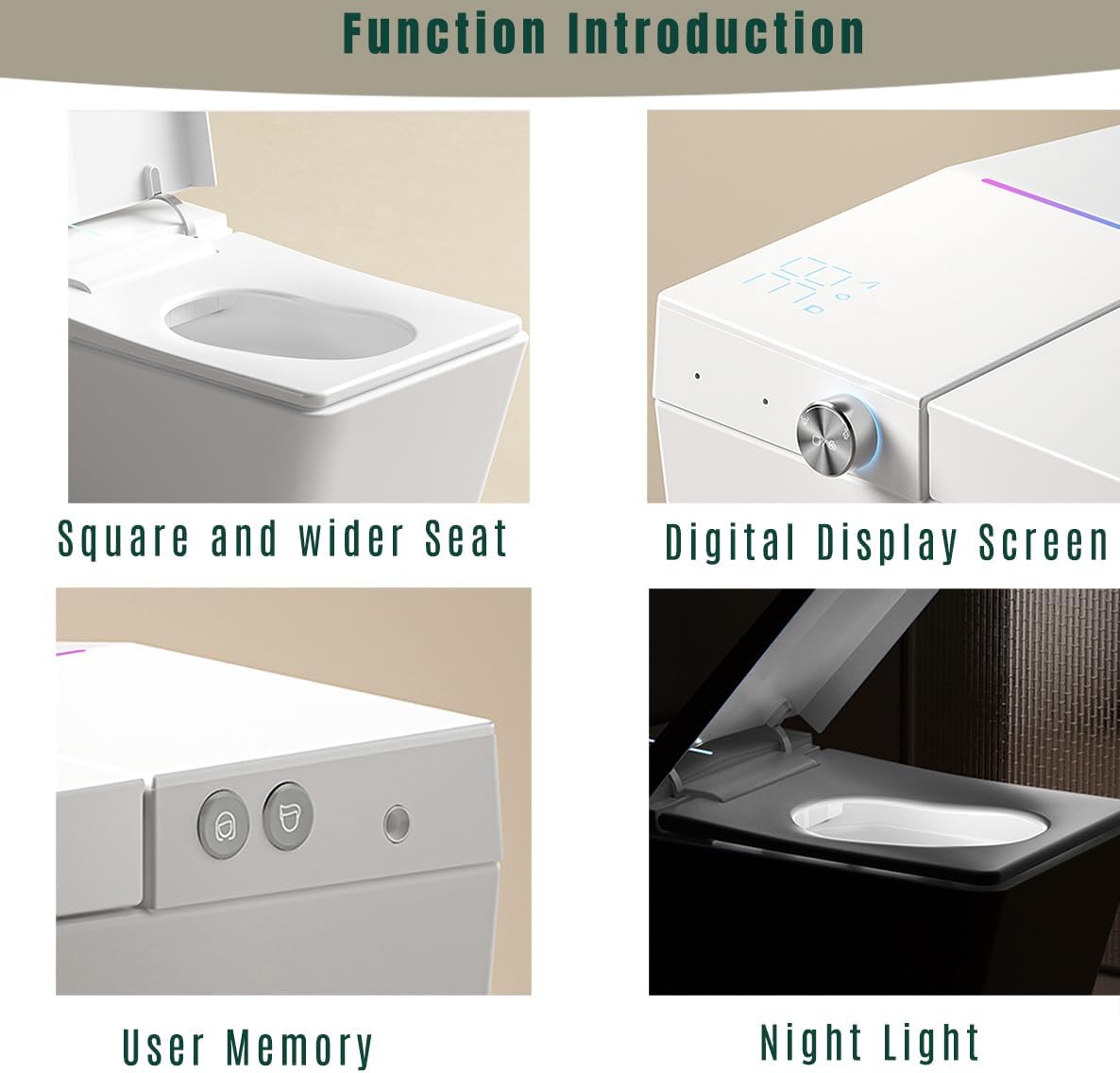 WinZo Square Smart Toilet with Tank Built-in,Square With Auto Flush, Rectagnle Heated Bidet & Drying, Night Light Convenient For Seniors, Luxury Bathroom Or Low Water Pressure Space (Glossy White)