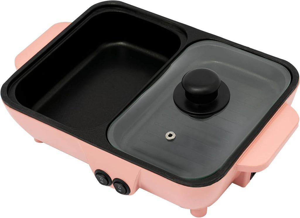 Electric Grill Hot Pot 2 In 1, Multifunctional Smokeless Grill Indoor Teppanyaki Grill/Shabu Pot Separate Dual Temperature Contral, Non-Stick Pan BBQ Capacity for 1-42 People