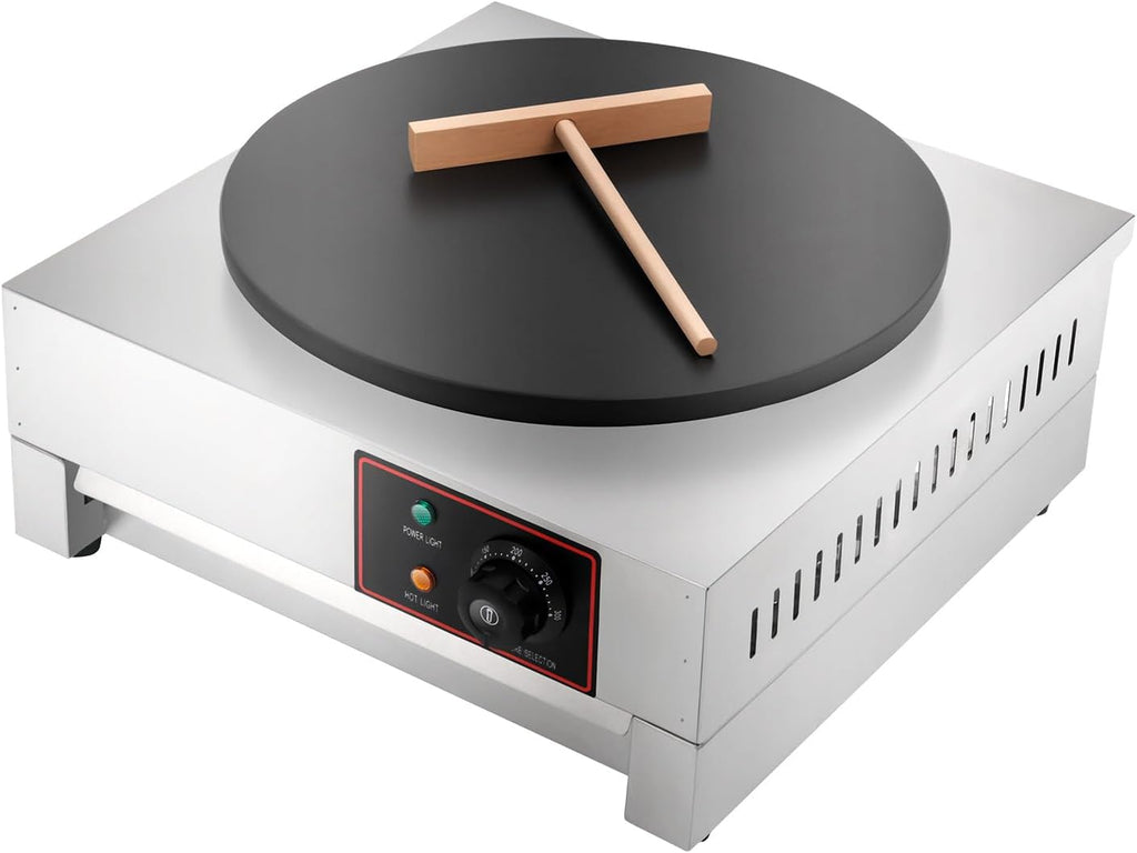 Electric Crepe Maker, 110V 1700W Desktop Circular Cereals Pancake Stove, 16' Commercial Stainless Steel Pancake Griddle with Adjustable Temperature for Kitchen Convenience Store & Snack Stand