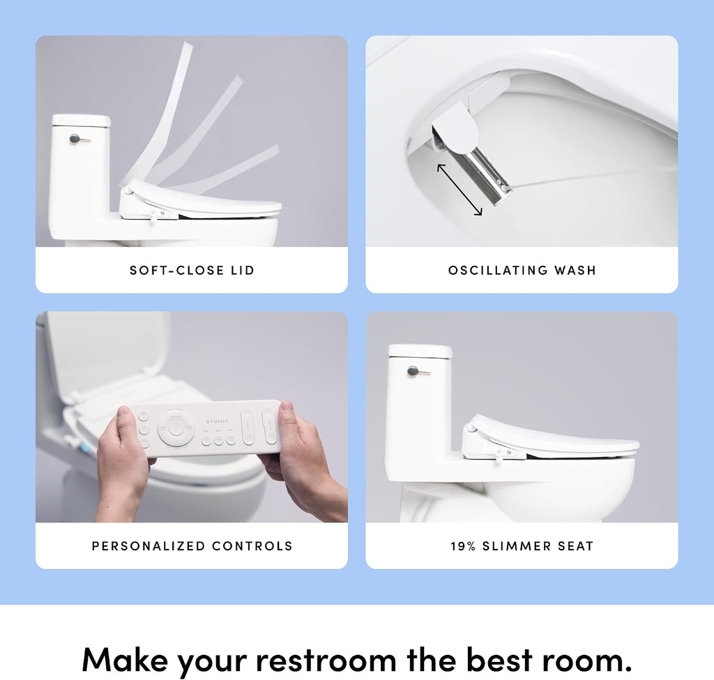 TUSHY Cloud+ Electric Bidet Toilet Seat w/Remote (Personal Settings Include: Instant Warm Water, Heated Seat & Air Dryer), Automatic Deodorizer, Night Light, Soft Close Seat & Lid (Elongated)