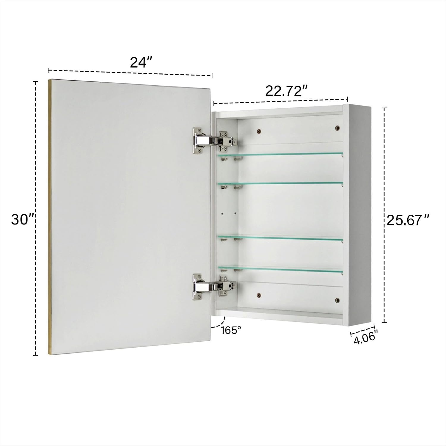 TEHOME 24'' x 30'' Brushed Gold Recessed and Surface Mount Bathroom Medicine Cabinet with Mirror Brushed Gold Square Cornered Metal Framed Rounded Rectangle Medicine Cabinet Mirror