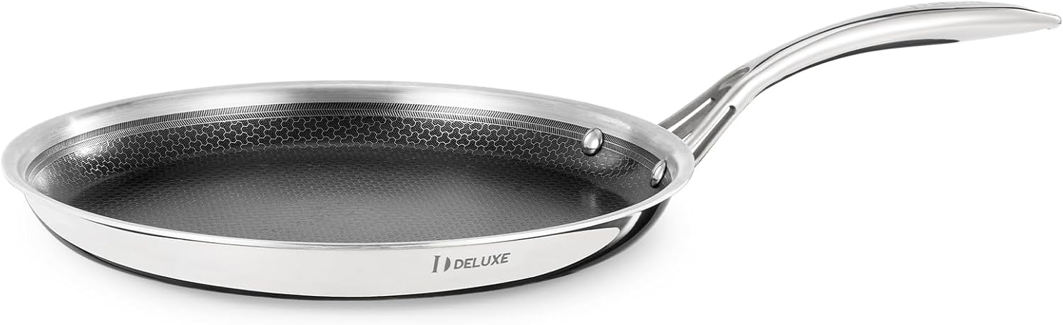 DELUXE Hybrid Nonstick Griddle Pan,12-Inch,Stay-Cool Handle,Dishwasher&Oven Safe,Induction-Ready,PFOA Free Compatible with All Cooktops Muffins - Breakfast - Daily Cooking