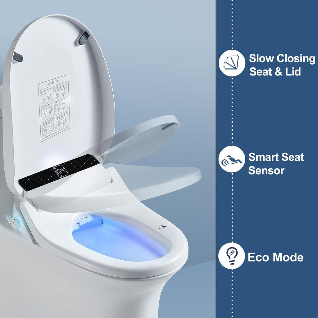 Combier CMA210DS-B Bidet Toilet Seat with Heated Seat, Turbo Wash, Warm Water & Air Dryer – Wireless Remote + Side Panel Control(Round)