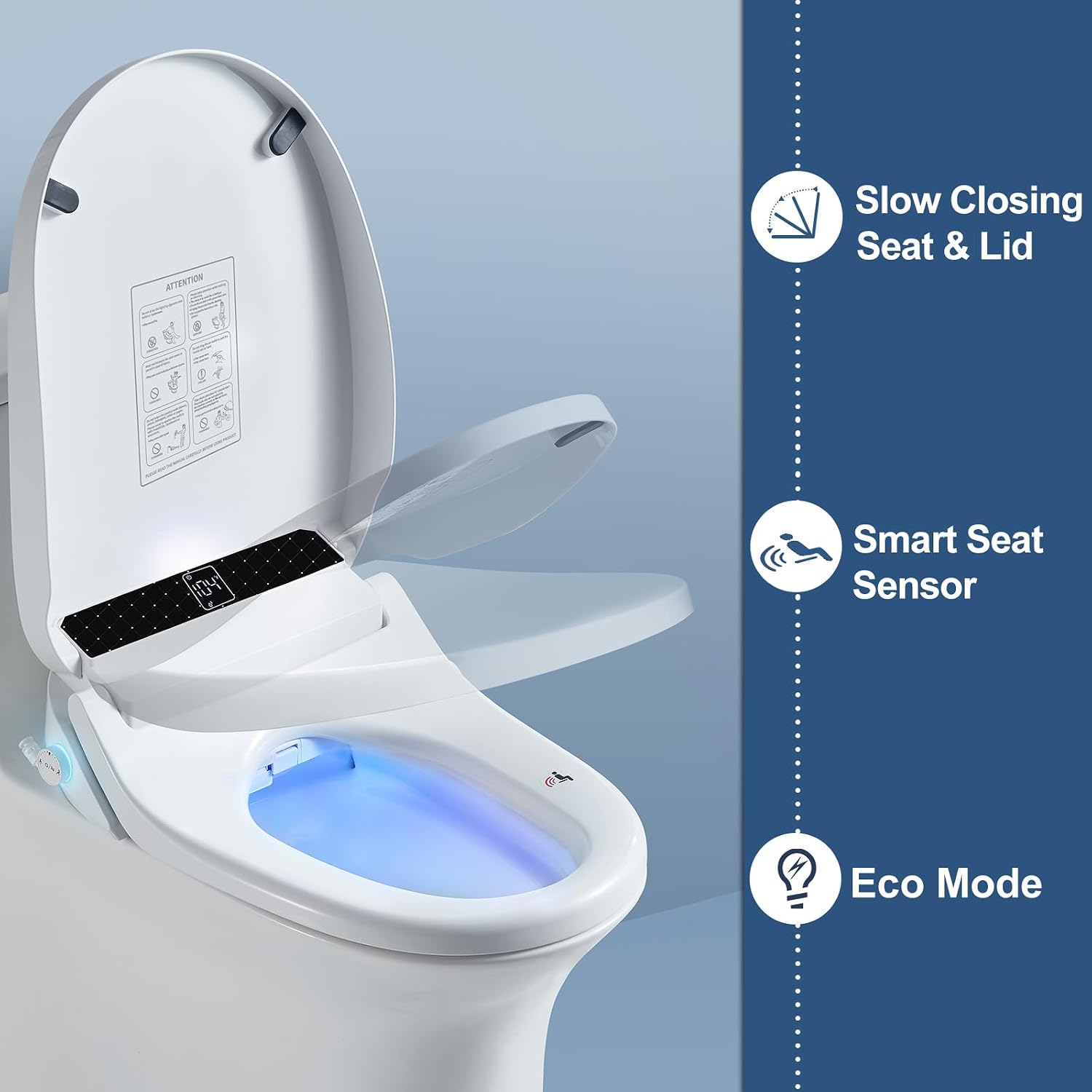 Combier CMA210DS-B Bidet Toilet Seat with Heated Seat, Turbo Wash, Warm Water & Air Dryer – Wireless Remote + Side Panel Control(Round)