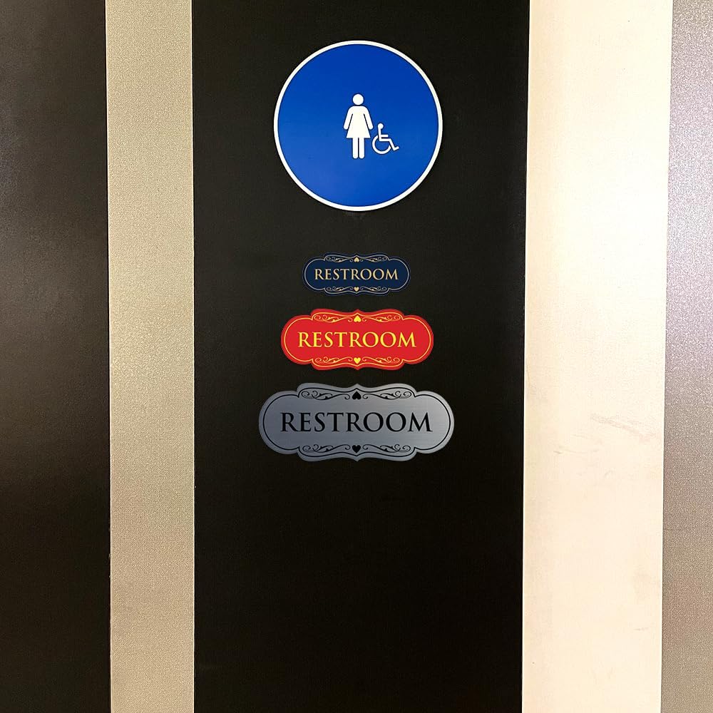 All Quality Designer Restroom Wall or Door Sign - Bathroom Signage | Durable Plastic and Easy Installation | (Multipacks)