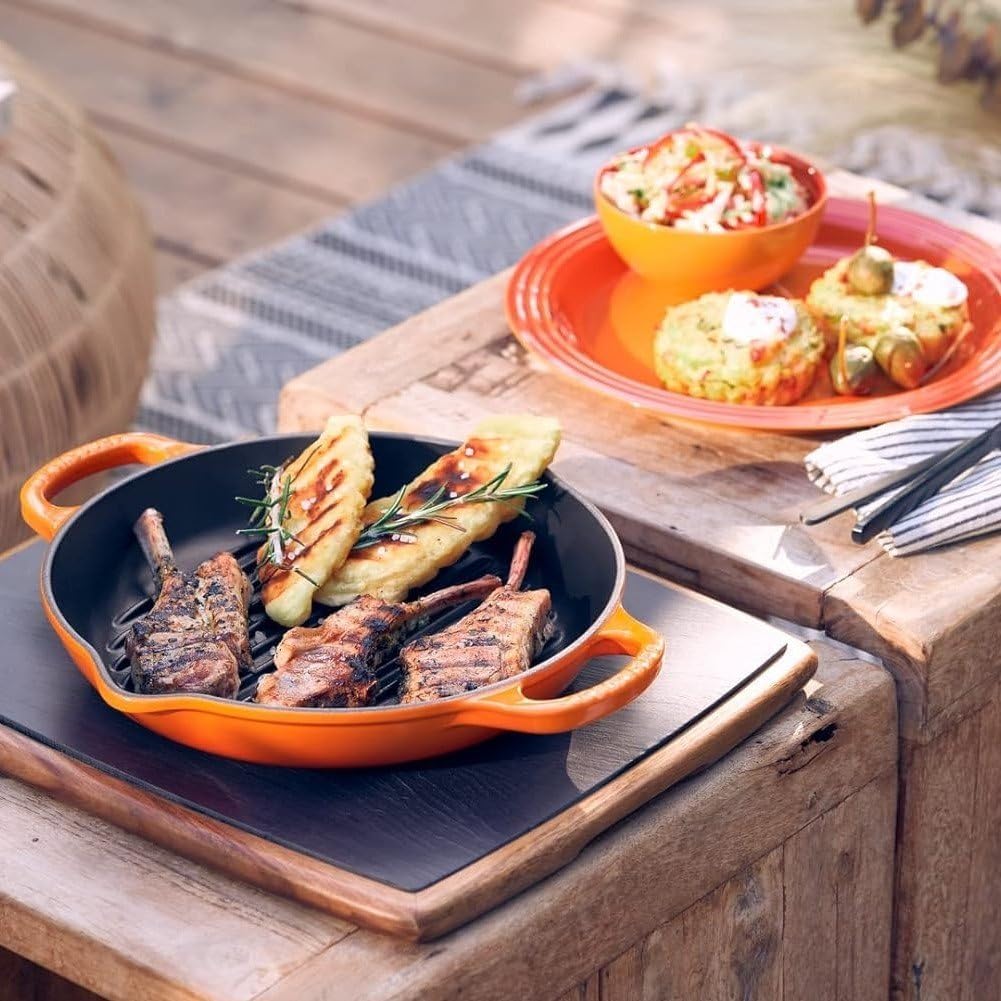 Le Creuset Enameled Cast Iron Signature Deep Round Grill, 9.75', Flame