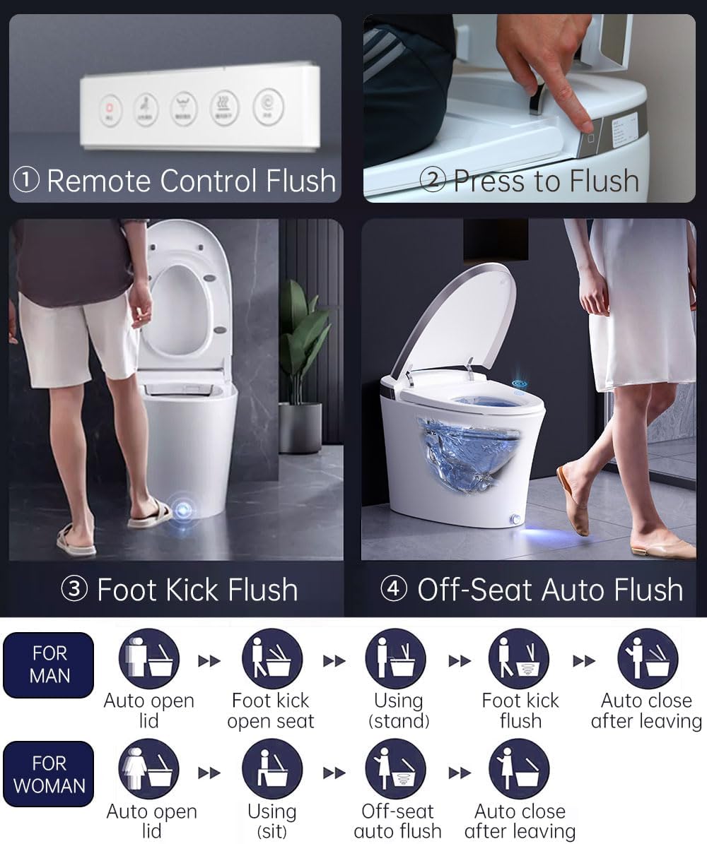 EPLO Smart Toilet with Powerful Flush, Auto Open/Close,Foam Shield, Elongated Heated Seat, ADA Comfort Height Bidet Toilet,Instant Warm Water&Dryer,Temp Display - iX7-PRO