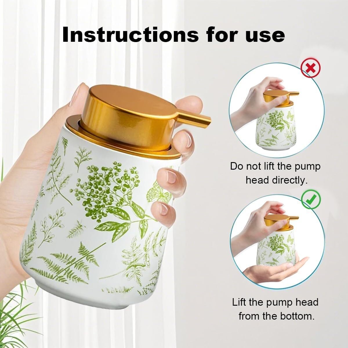 Bathroom Accessories Set Ceramic Bathroom Accessory Set Plant Patterns Accessories with Soap Dispenser Dish Tumbler for Home Decor Victorian(3 Piece Set-Greenery)
