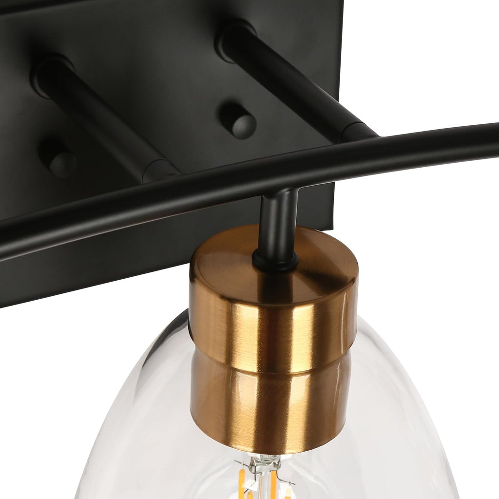 KSANA Bathroom Light Fixtures, 3-Light Black and Plating Brass Vanity Lights for Bathroom, 22.8'' Modern Farmhouse Bathroom Lighting Lights Over Mirror with Clear Glass Shade