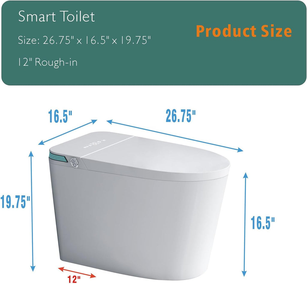 Luxury Intelligent Smart Toilet with Instant Warm Water Sprayer and Dryer, Auto Flush,Foot Sensor Operation, Adjusted Temp Heated Bidet Seat, LED Display White