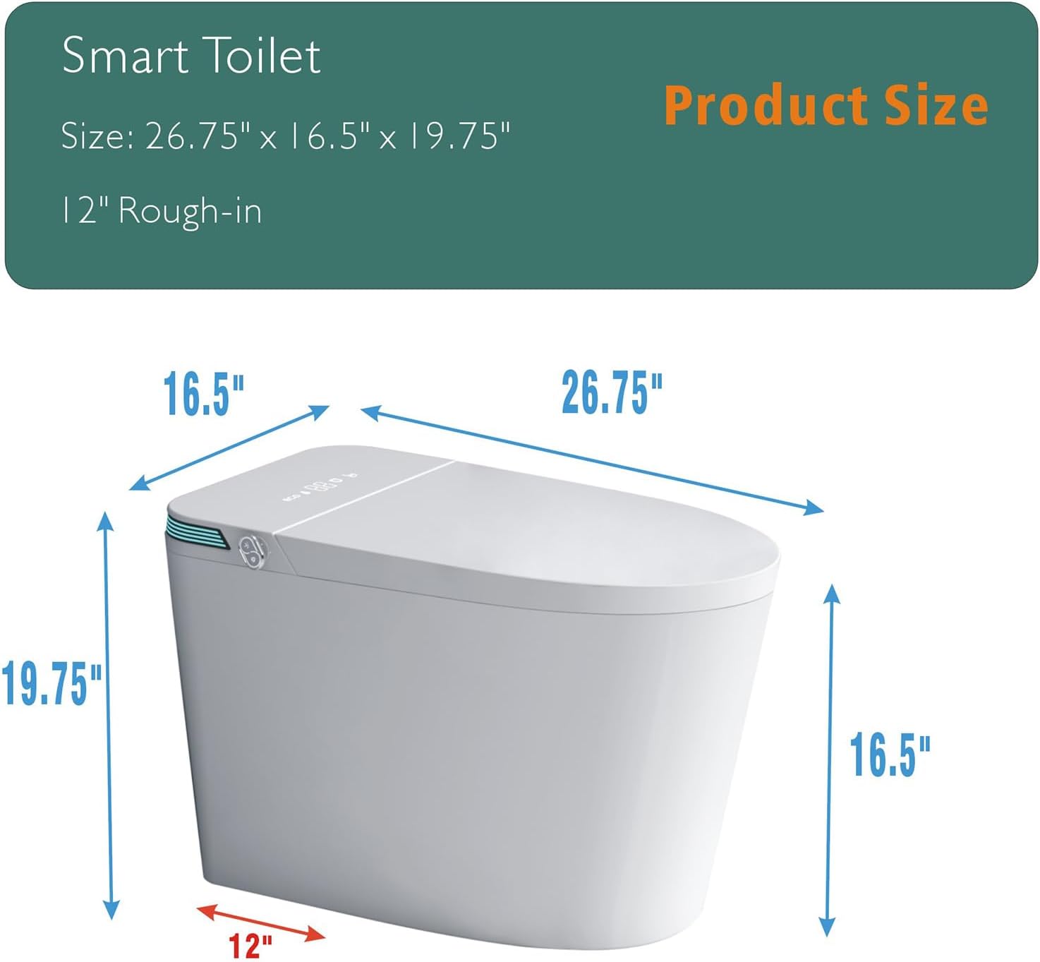 Luxury Intelligent Smart Toilet with Instant Warm Water Sprayer and Dryer, Auto Flush,Foot Sensor Operation, Adjusted Temp Heated Bidet Seat, LED Display White