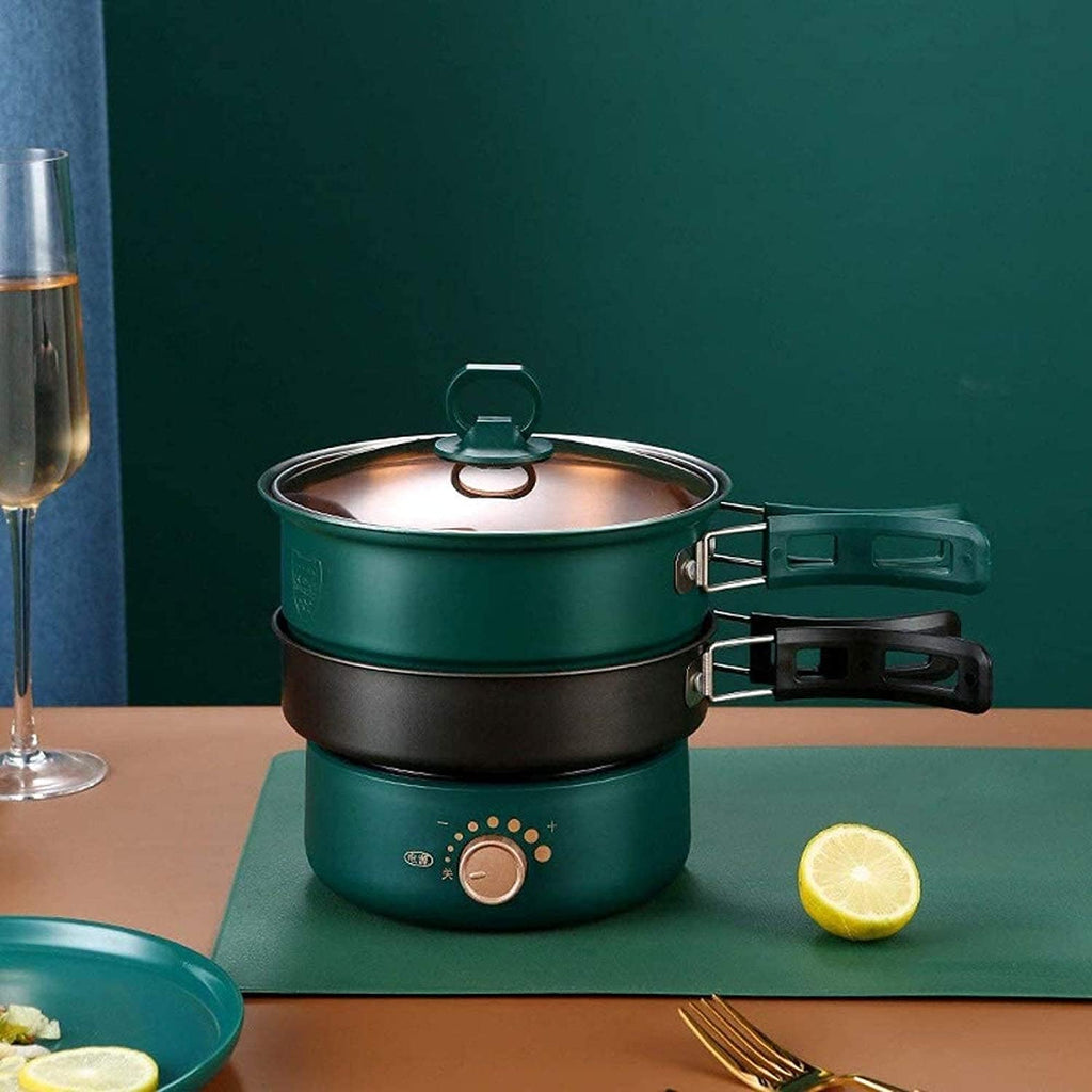BBQ Smokeless Grill Folding Mini Electric Cooking Pot Food Grade 304 Stainless Steel Electric Heating Pot Adjustable Temperature Non-stick and Easy to Clean,White (Color : Green)
