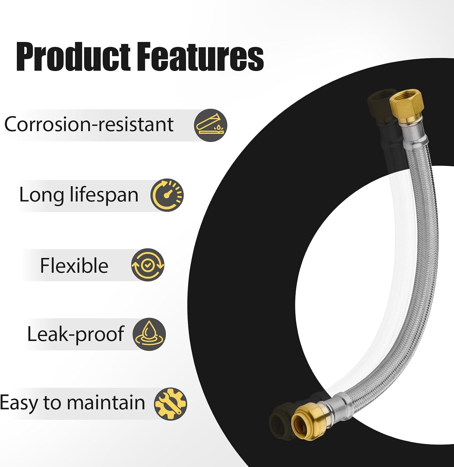 20 Pack Foskan 12-Inch Flexible Water Heater Connector Hose,with 1/2' Push-Fit x 3/4' FIP,Compatible with Copper, PEX, CPVC, and PE-RT Pipes for Water and Heating Use（12' Length）