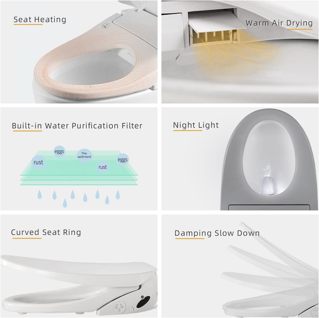 X3 Bidet Toilet Seat,Elongated Smart Toilet Seat with Air Dryer, Hot-Cold Spa,Self-Cleaning Dual Nozzles for Rear and Front Cleansing, Nightlight