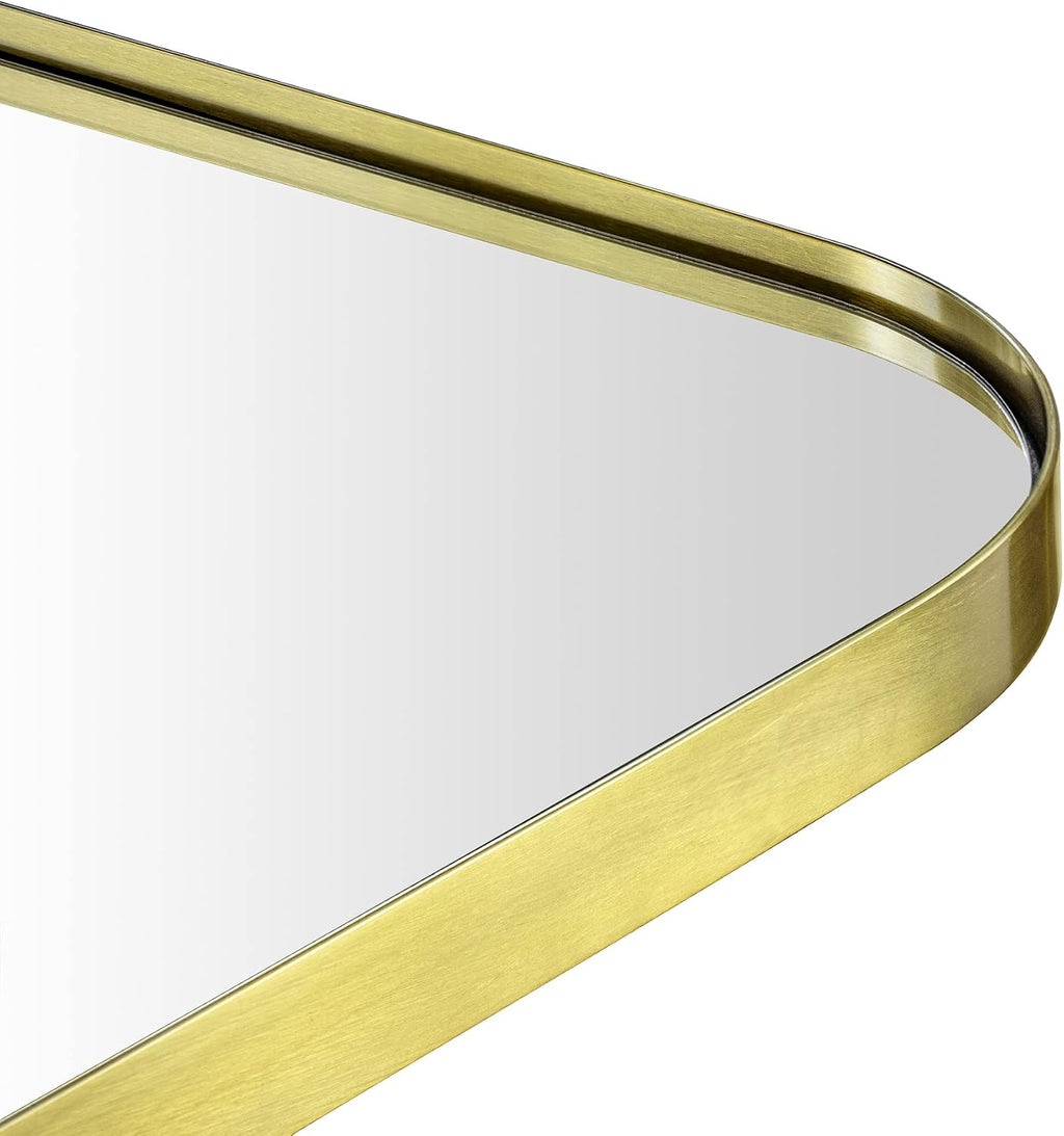 Brushed Gold Arched Recessed Bathroom Medicine Cabinet with Mirror Stainless Steel Metal Framed Rectangular Bathroom Cabinet with Mirror 16x28.3''