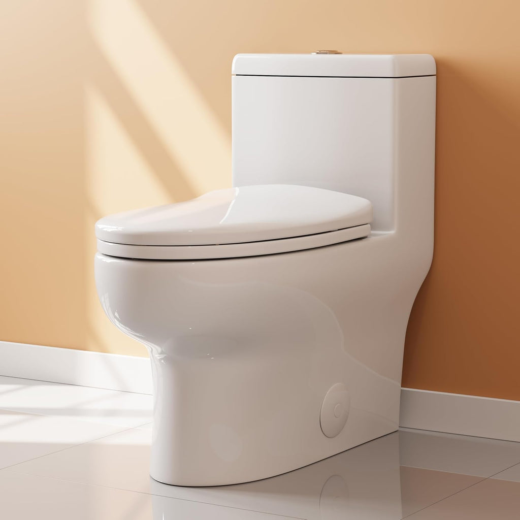 HOROW HR-ST076WD Dual Flush Elongated Toilet with Soft Close Seat, High-Efficiency Supply, Standard Bathroom Toilet 12' Rough-In, White Finish