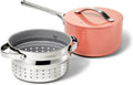 Caraway Nonstick 3 Qt Ceramic Sauce Pan with Lid & Steamer - Non Toxic, PTFE & PFOA Free - Oven Safe & Compatible with All Stovetops (Gas, Electric & Induction) - Perracotta