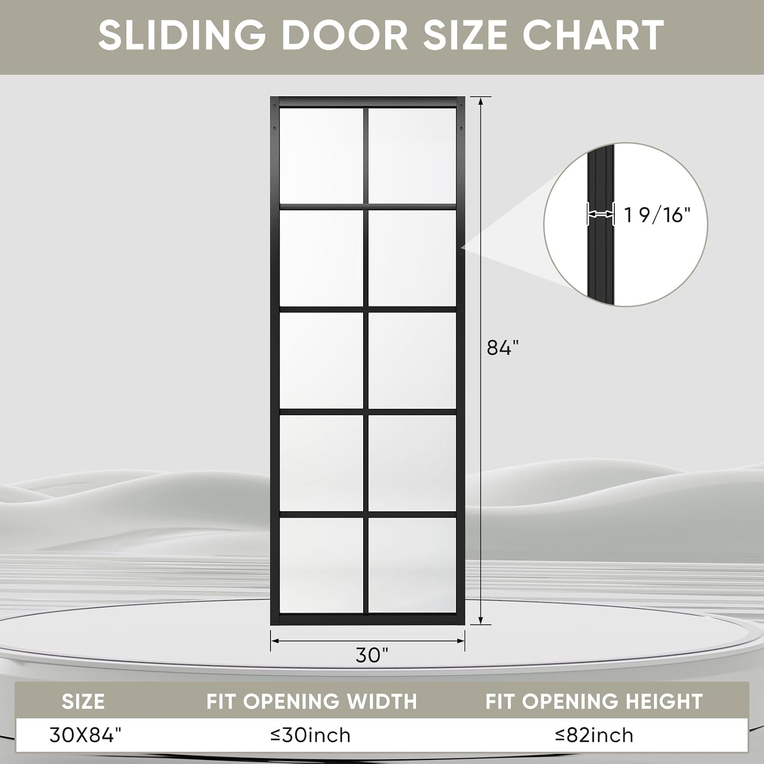 JUBEST DIY Glass Sliding Barn Door - 30in x 84in Modern French 5-Lite Clear Tempered Glass Aluminum Frame Sliding Closet Kitchen Door - Easy Assembly