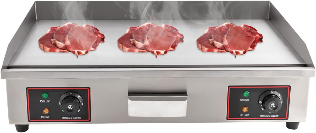 Bacocoo 3000W Commercial Flat Top Griddle, 30 Inch Electric Countertop Griddle,122°F-572°F Adjustable Temp, Cast Iron Cooking Plate & Stainless Steel Body for Restaurant, Food Truck.