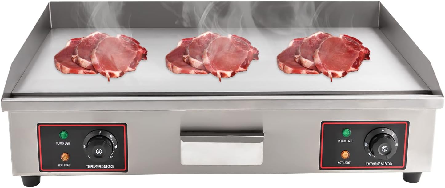 29'' Commercial Electric Griddle, 3000W Countertop Griddle Flat Top Grill Hot Plate BBQ Thermostatic Control Stainless Steel Grill 122°F-572°F Adjustable for Restaurant and Kitchen USA STOCK