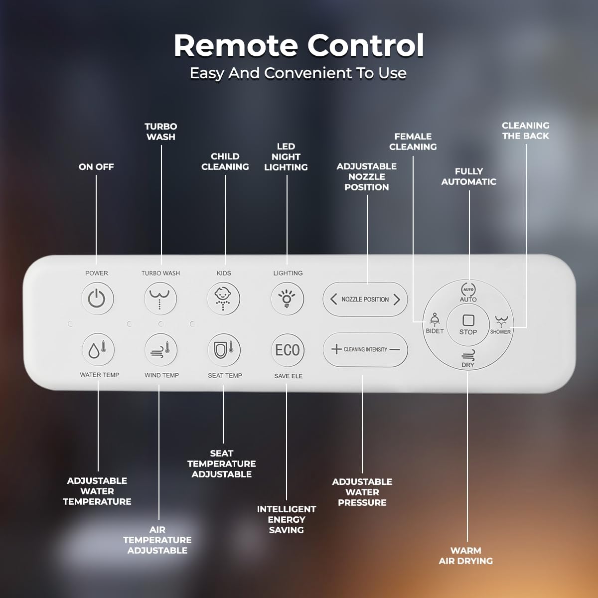 GenieBidet Electric Bidet Toilet Seat - Self Cleaning Heated Elongated Design and Wireless Remote Control - Unlimited Warm Water - Convenient Heated Boilet Seat with Bidet- EB-4000e