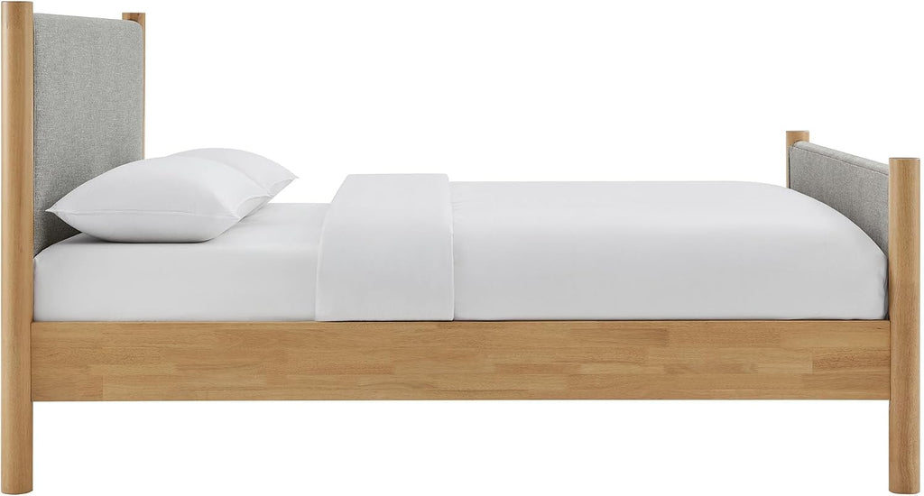 Modway Maven King Size Bed Frame in Wheat Oak with Upholstered Fabric Headboard and Footboard – Wood King Platform Bed Frame – No Box Spring Needed