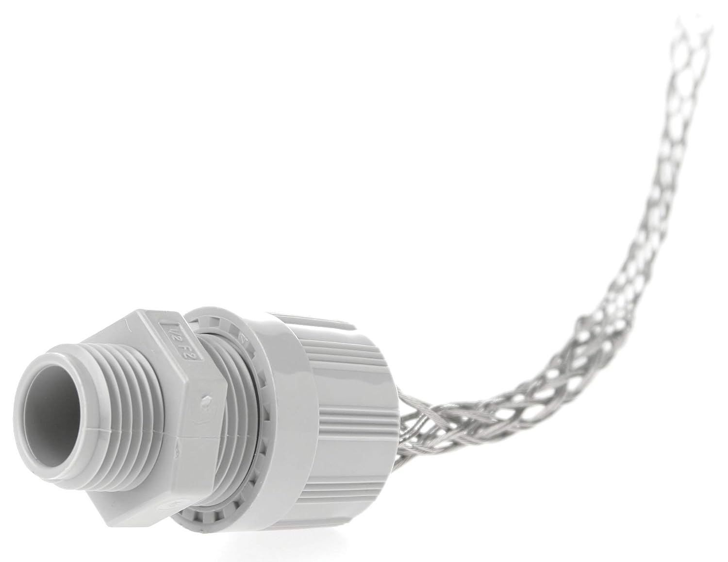 Woodhead 5530M Cable Strain Relief Grip, Locknut, Max-Loc Cord Seal, Stainless Steel Mesh, Straight Male, 1/2' NPT Thread Size, Orange Grommet Color, .437–.500' Cable Diameter