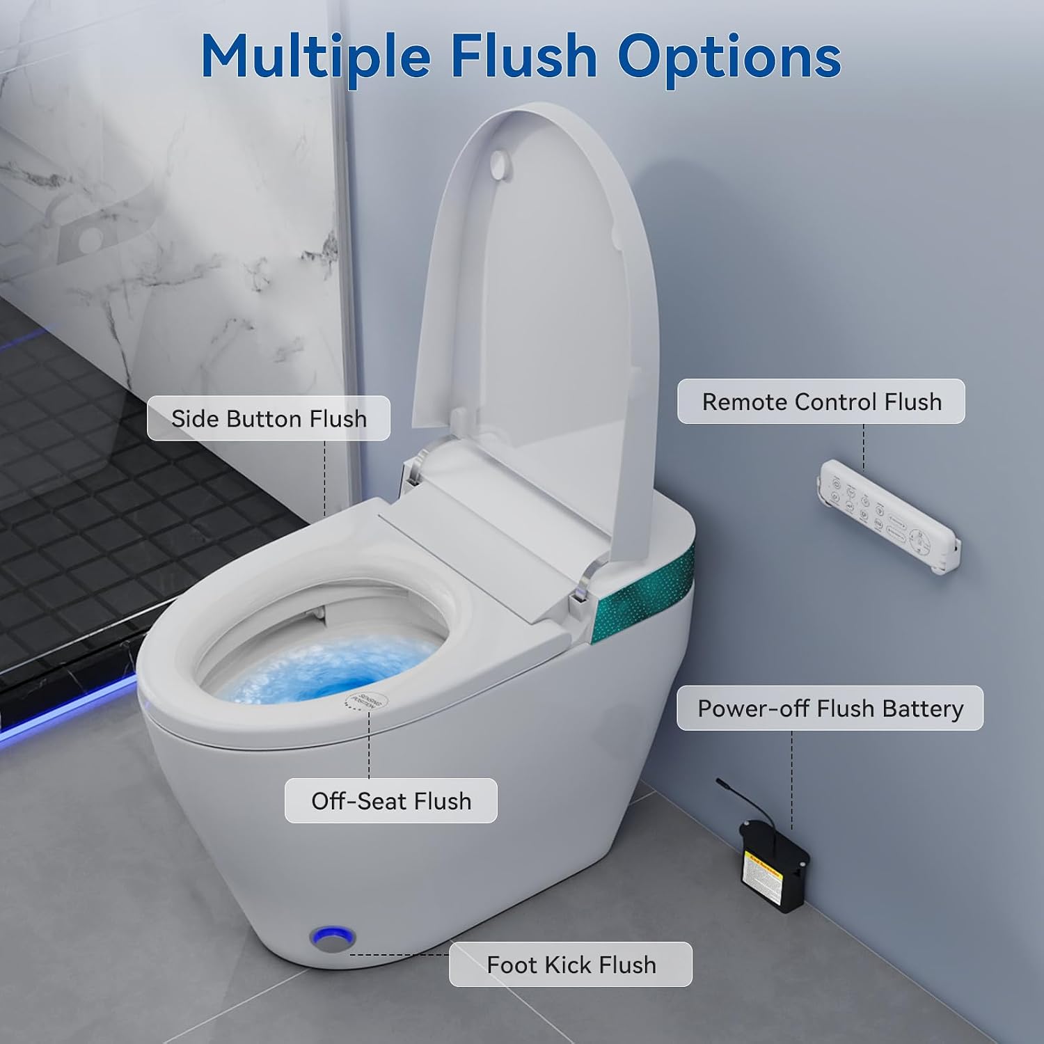 Smart Toilet with Bidet Built In, Elongated Heated Seat, Warm Water & Dryer, One Piece Bidet for Bathrooms, Modern Smart Toilet with Auto Flush, Night Light, LED Display, and Remote Control